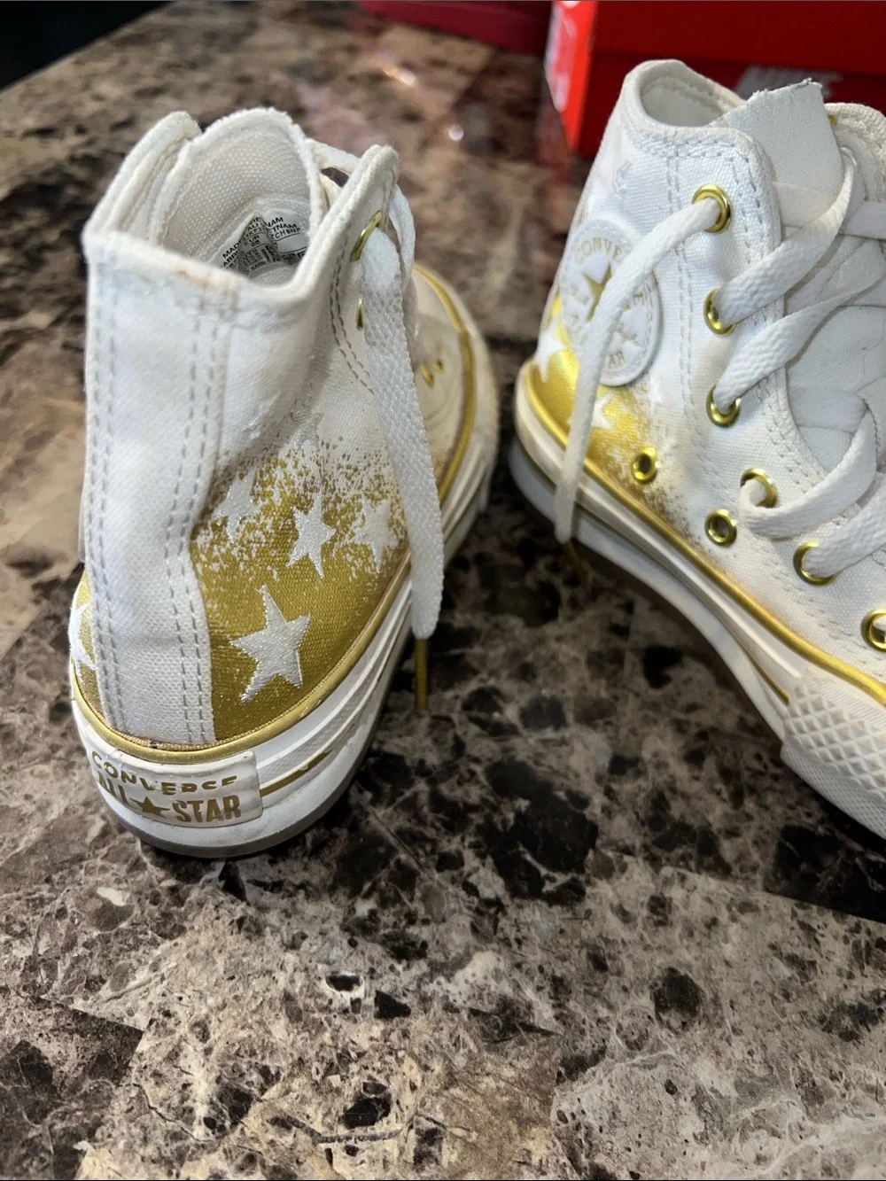 Converse White High Top Sneakers with Gold Details